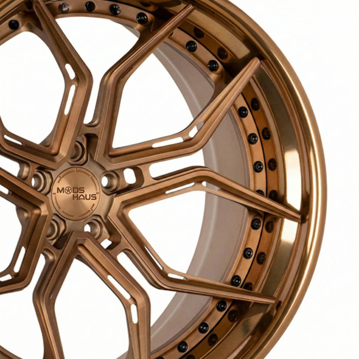up close shot of mods haus two-piece forged wheel made out of 6061-T6 aluminium