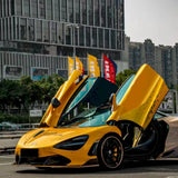 paint yellow car wrap on a sports car