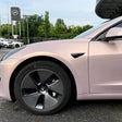 rouge pearl pink car wrap on a vehicle