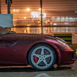 up close look of satin romance red vinyl car wrap