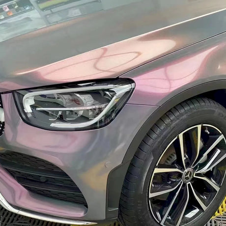 close up shot of stars phantom metallic pink gray car vinyl wrap