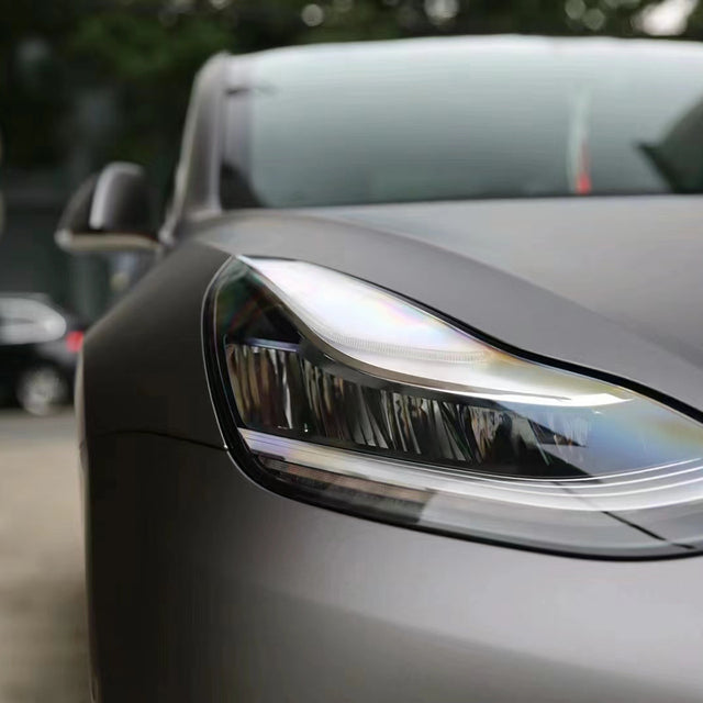 ultra matte dark grey car wrap close up shot