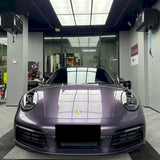 car being wrapped in purple violet gray car wrap